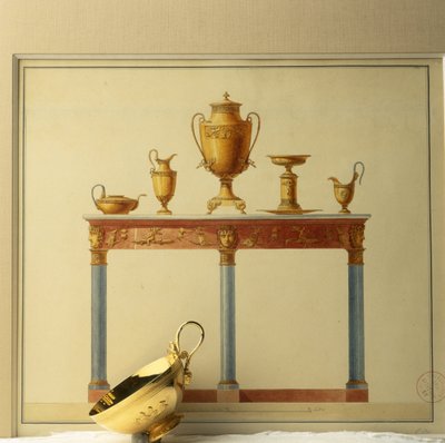 Buffet und Teeservice auf einem Aquarell von Architekt Charles Percier von Unbekannt