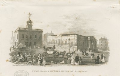 Burslem - Rådhus og markedshus: gravering, nd [1836] av Unbekannt