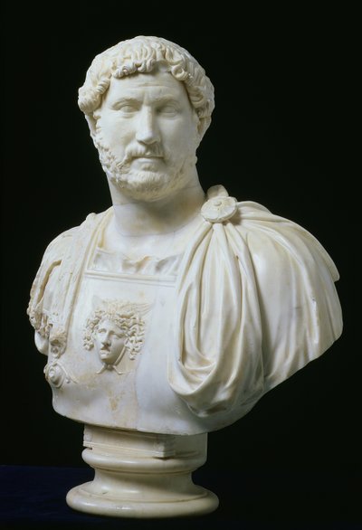 Byste av keiser Hadrian (Publius Aelius Hadrianus) (76-138), ca. 130 e.Kr. (marmor) av Unbekannt