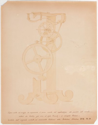 KLOKKER, GENERELT Tegning av Galileos foreslåtte pendelsøknad, c 1642 av Unbekannt