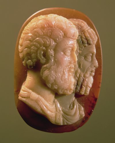Cameo som viser Marcus Aurelius (121-180) og Lucius Verus (130-169) Roman (onyx) av Unbekannt