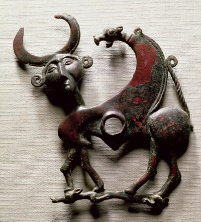 Kinnstykke av en hestebit i form av et menneskehodet beist, fra Luristan, Vest-Iran, ca. 800-700 f.Kr. (bronse) av Unbekannt