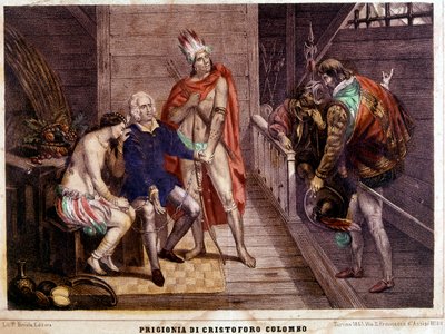 Christopher Columbus (Colombo) lenker i 1500 på sin retur til Spania - italiensk gravering fra 1861 av Unbekannter Künstler
