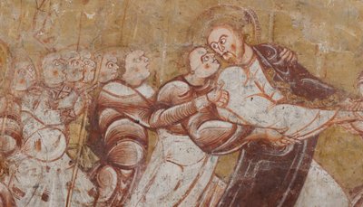 Kirke (Église Saint-Martin). Interiør. Veggmalerier (fresco). Nordveggen i koret. Detalj. Arrestasjon av Kristus. 1100-tallet. av Unbekannt