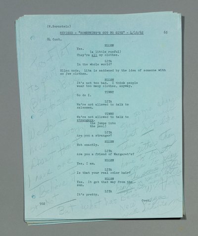 Samling av løse reviderte manusark fra Marilyn Monroes siste og uferdige film, "Something