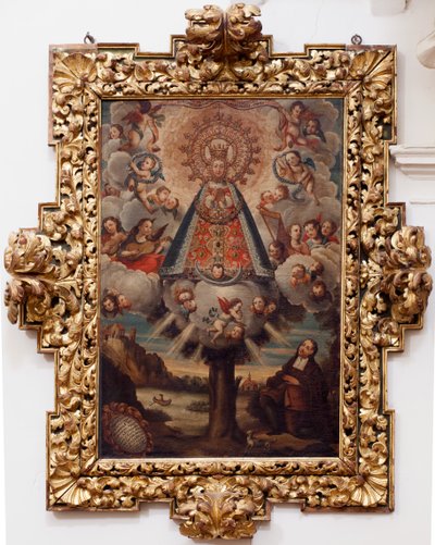 Kollegial kirke. Innsiden. Maleri. (Vår Frue av Håpet). Tekst i en medaljong: “PORTRETT ALL THE MIL CROSA Imajen DNUESTRA S DL Esperanza A Similar to Fernando de ZILLLa Faña iezi rodela Villa Riue mde el Tajo ter mi?to esta villa”. signert? og av Unbekannt