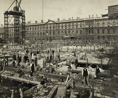 Bygging av de nye regjeringskontorene, Great George Street, Westminster, London, 24. september 1902, Storbritannia (s/hvitt-bilde) av Unbekannter Künstler