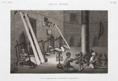 Bomull og silke, Weaving Weavers verksted, Egypt, ca 1798 av Unbekannt