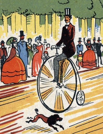Syklist på en stor bi, ca. 1900-1920 (kromolitografi) av Unbekannter Künstler