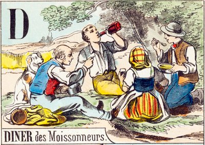 D Diner des moissonneurs - "Alfabetet til gården" slutten av 1800-tallet (gravering) av Unbekannt