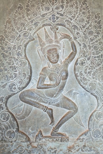 Dansende Apsara-relieff på den ytre vestveggen, Angkor Wat, Kambodsja (bilde) av Unbekannter Künstler