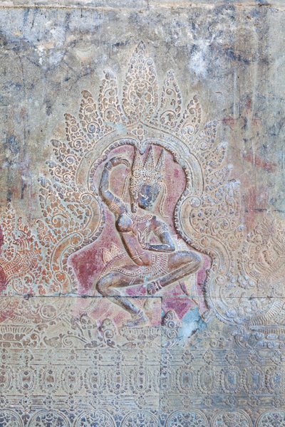 Dansende Apsara-relieff på den ytre vestveggen, Angkor Wat, Kambodsja (bilde) av Unbekannter Künstler
