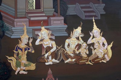 Detalj av et veggmaleri i Uposatha (helligdomshallen) i Buddhapadipa-tempelet, Wimbledon, Grande-Bretagne av Unbekannt
