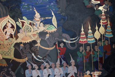 Detalj av et veggmaleri i Uposatha (helligdomshallen) i Buddhapadipa-tempelet, Wimbledon, Grande-Bretagne av Unbekannt