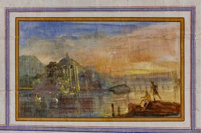 Detalj av dekorasjonen som viser et landskap, Det røde rommet, Den kongelige leiligheten, Det kongelige palass eller Palazzo dei Normanni (normannernes palass), Palermo, Sicilia, Italia (bilde) av Unbekannter Künstler