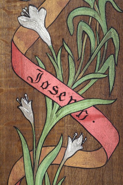 Tegning. Blomster og et bånd med navnet Joseph skrevet på, Fecamp, Frankrike av Unbekannt