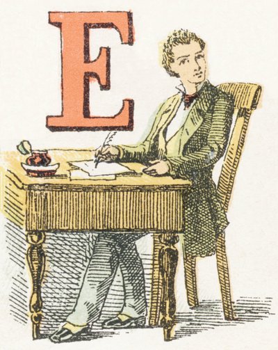 E - Writer - Childish Alphabet, Editions Gordinne 1920 (gravering) av Unbekannt