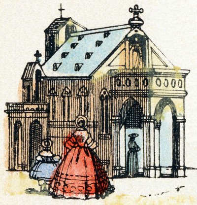 E - Eglise - Alfabet - barneunderholdning - Bildeepinal, populær serie ca. 1890 (illustrasjon) av Unbekannt