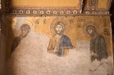 Europa-Asia, Tyrkia, Istanbul, Aya Sofya-museet (537 e.Kr., tidligere moske og kirke), mosaikkpanel med Kristus, Maria og døperen Johannes av Unbekannt