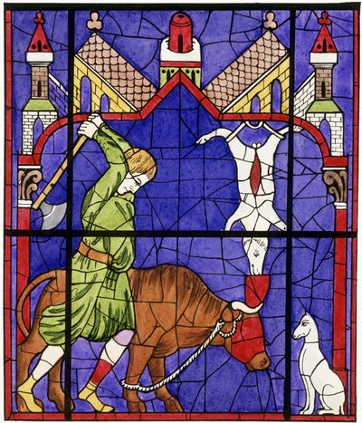 Faksimile av et glassmaleri i Notre-Dame de Chartres katedral som viser en slakter av Unbekannter Künstler