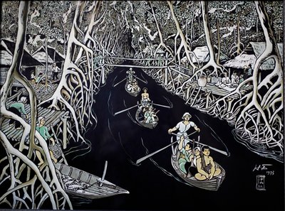 Fine Arts Museum, Ca Mau Guerillas By Thai Ha, Lakkgravering, Ho Chi Minh-byen, Vietnam, 2018 av Josef Eberz