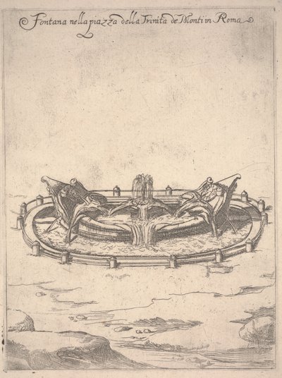 Fontene på torget til Trinitá de Monti i Roma, ca. 1650 (radering) av Unbekannter Künstler