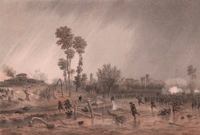 Fjerde piemontesiske divisjon av general Cialdini under angrep av slaget ved Palestro, Lombardia av William M. Timlin