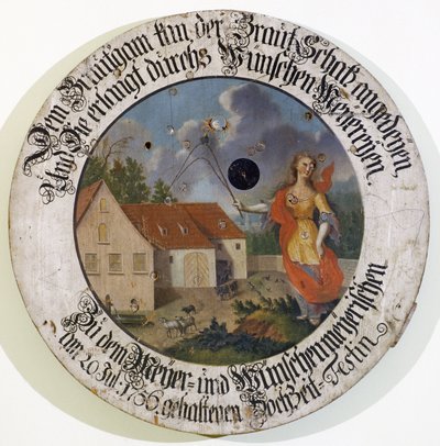 Frankenmuseum Feuchtwangen Mellomfrankisk Bayern Tyskland skyttermålsamling bryllupsmål fra 1756 med gudinnen Fortune av Unbekannt