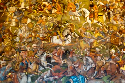 Fresco; slaget ved chaldiran eller Chaldiran mot osmanerne Sultan Selim I.; 1514; Chehel Sotoun; Forti Pilars Palace; Isfahan; Iran; Asia av Unbekannt