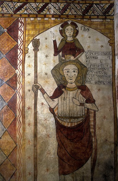 Freskomaleri av Ferrande-tårnet i Pernes-les-Fontaines (Pernes les Fontaines, Vaucluse (84) på ​​1200-tallet: Den hellige Christopher bærer Kristus. av Unbekannt