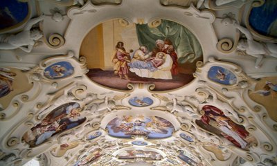 Fresker i taket fra kapellet til Bojnice slott, Trencin. Detalj. Slovakia. av Benjamin Baud