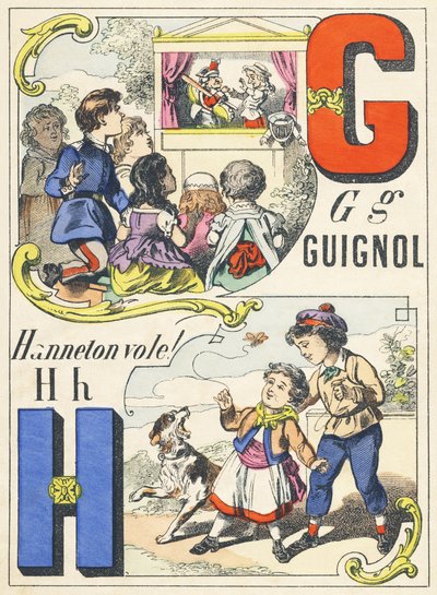G H: Guignol, Cockchafer flyr! - Spillalfabet, ca. 1890 (illustrasjon) av Unbekannt