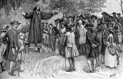 George Whitefield forkynte i kolonier av Unbekannter Künstler
