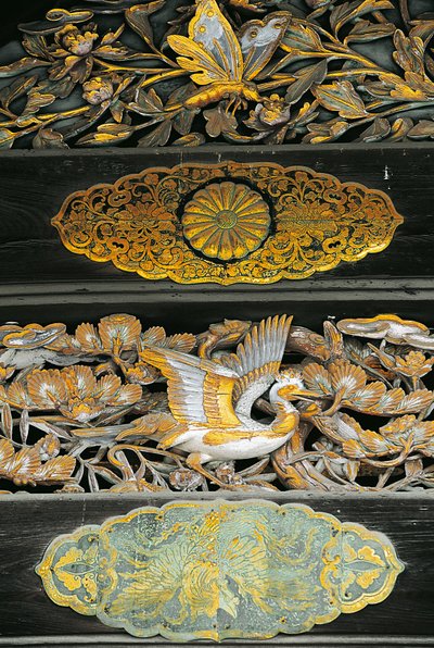Forgylte fugler og sommerfugler, Detalj av Ninomaru-palasset, Nijo-slottet, Kyoto av Benjamin Baud
