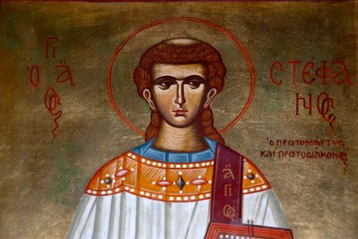 gresk-ortodoks kristendom; ikon av Saint Stefanos i kirken Agios Stefanos; Lesbos; Egeerhavet; Hellas; Europa av Unbekannt