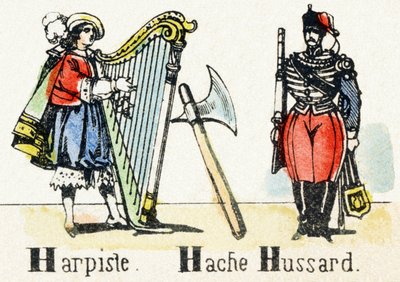 H - Harpist Axe Hussar - Alfabet - barneunderholdning - Bildeepinal, populær serie ca. 1890 (illustrasjon) av Unbekannt