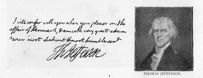Håndskrift og signatur fra et brev fra Thomas Jefferson til John Paul Jones, skrevet i Paris, 11. juli av Unbekannt