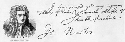 Håndskrift og signatur av Sir Isaac Newton fra et brev til William Briggs, M.D., skrevet fra Trinity College, Cambridge, 20. juni av Unbekannt