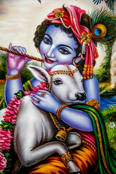 Hindu-guden Krishna med en kalv. Watford, Storbritannia (bilde) av Unbekannt