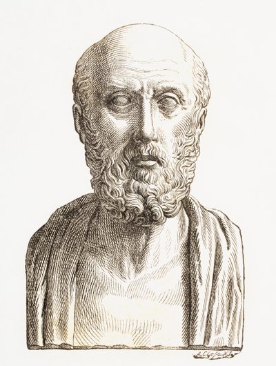 Hippocrates of Cos eller Hippocrates of Cos (ca. 460 f.Kr. til ca. 370 f.Kr.), antikkens gresk lege i Perikles tidsalder, fra 'The Enlightened World', publiserte Barcelona av Unknown