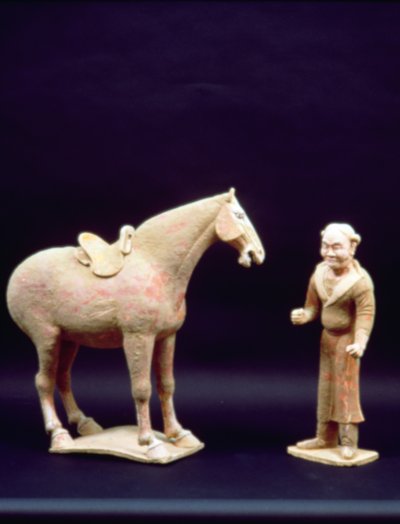 Hest og en tjener, kinesisk, Tang-dynastiet (618-906) (terrakotta) av Unbekannt