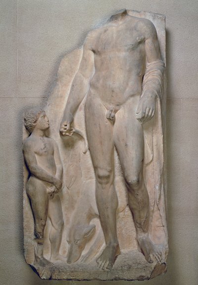 Huntsman, fragment fra et relieff på en begravelsesstele, Attic, sannsynligvis tidlig på 4. århundre f.Kr. (marmor) av Unbekannt