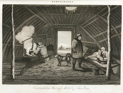 Kamchatka-hytte (ekstrem østlige halvøy i Russland) og transportslede, ca. 1810 av Unbekannt