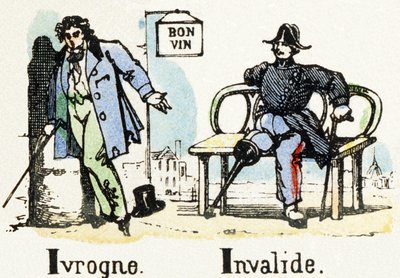 I - Ivrogne Invalide - Alfabet - underholdning for barn - Bildeepinal, populær serie ca. 1890 (illustrasjon) av Unbekannt