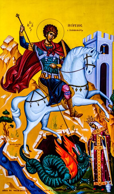 Ikon for Saint George, Moni Karydi, Kreta, Vamos, Kreta, Hellas, Europa (bilde) av Unbekannter Künstler