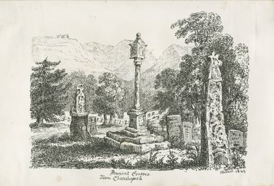 Ilam-kirken - eldgamle kors: litografi, 1849 av Unbekannt