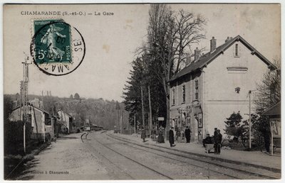 Ile de France, Essonne (91), Chamarande: utsikt over jernbanestasjonen - Postkort datert 1908 av William M. Timlin