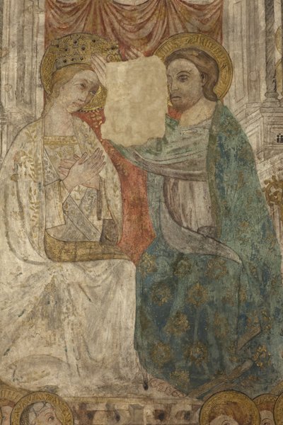 Innenraum. Nordquerhaus. Altar (Altar de las pinturas murales). Original aus der Hauptkapelle. Wandmalereien (Fresko?). (Detail). Ende des 14. Jahrhunderts. von Unbekannt