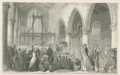 Interiør i Trentham Church: tresnittgravering, og [1800-tallet] av Unbekannt
