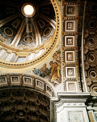 Innvendig utsikt over kuppelen til Peterskirken (Basilica San Pietro) i Roma. Detalj. Startet av Michelangelo (Michelangelo) og fullført av Giacomo della Porta og Fontana. Roma, Italia av Unbekannt